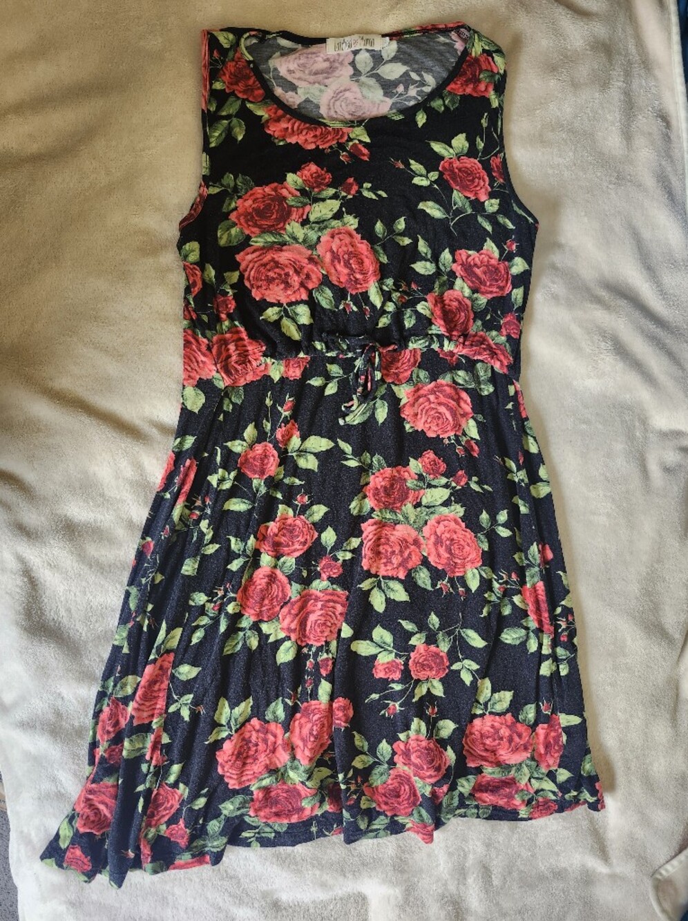 Latched Mama Black Nursing Dress with Red Rose Print
